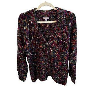 PBJ Sport Chunky Knit Cardigan Sweater Blue Multicolor Mohair & Alpaca Wool Cozy